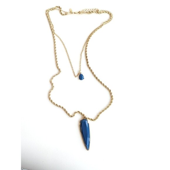 NATASHA Vintage Necklace Arrow Pendant Gold Blue 21" Inches Layered Faux Stone - Picture 6 of 8